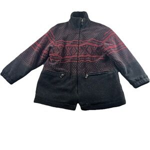 Forecaster Sport Outdoor Fleece Mens Zip Jacket Size Small Black Red Geometric